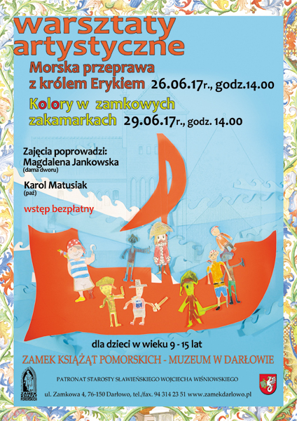 Plakat do warsztatów artystycznych na zamku w&nbsp;Darłowie. Zajęcia poprowadzą Magdalena Jankowska i&nbsp;Karol Matusiaik