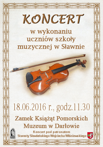 Plakat do koncertu w&nbsp;wykonaniu uczniów szkoły muzycznej w&nbsp;Sławnie