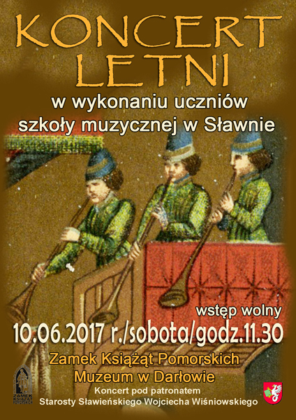 Plakat do koncertu letniego w&nbsp;wykonaniu uczniów szkoły muzycznej w&nbsp;Sławnie